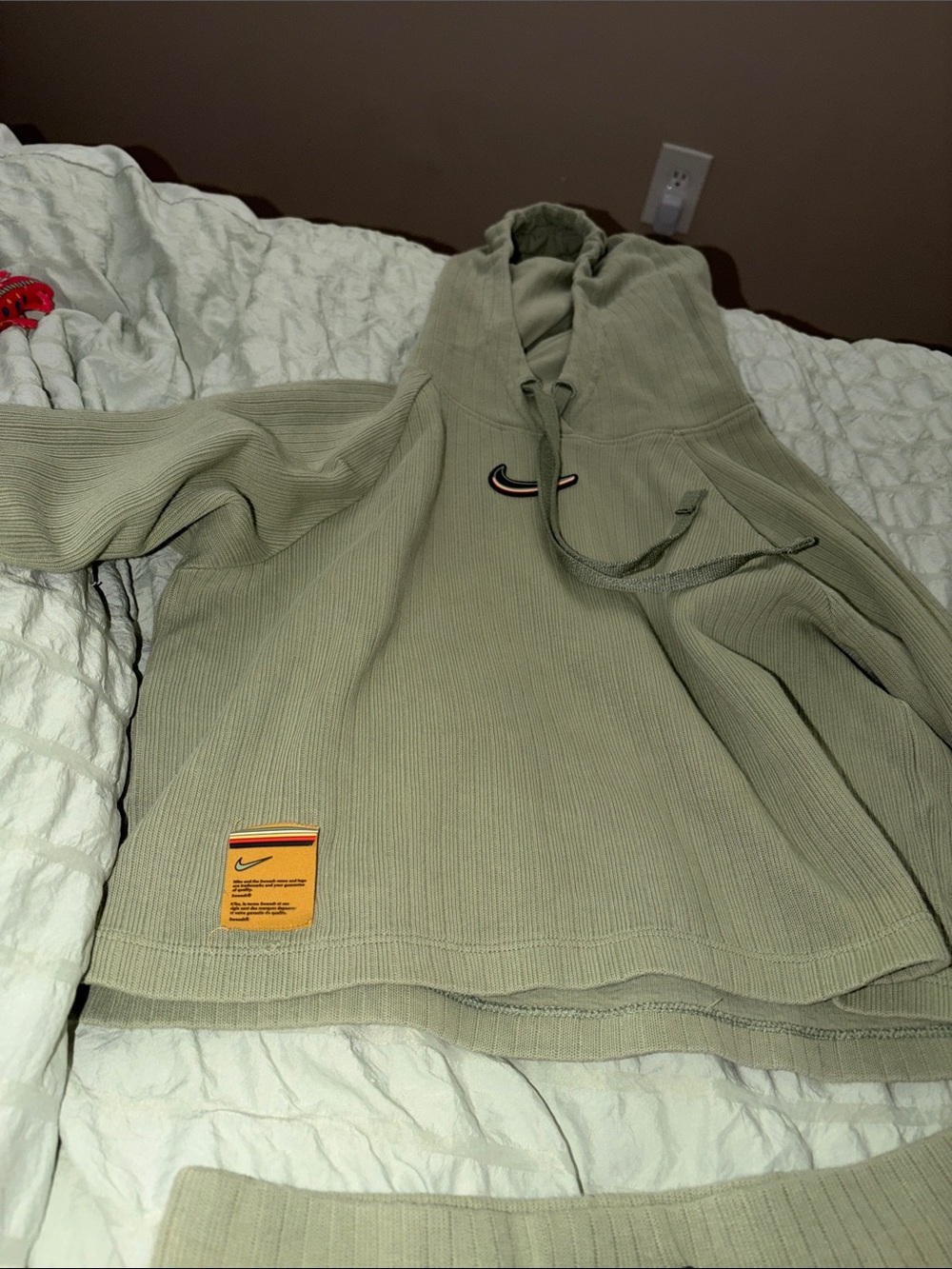 Nike Olive Green Ribbed Hoodie & Shorts Set - Picture 6 of 14